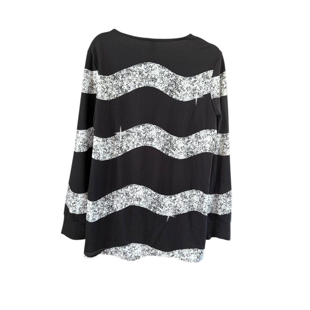 Women's SHEILAY Black & White Striped Long Sleeve Tee M - Picture 8 of 8